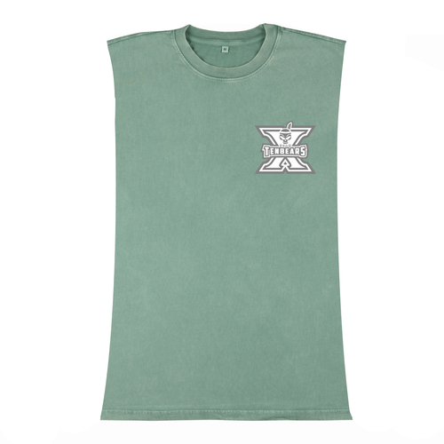 Team Ten Bears Oversized Sleeveless Tee - Stonewashed Dusty Green (Grey logo)